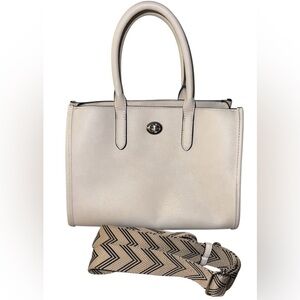 Rae Dunn Cream Satchel with Turnlock Closure